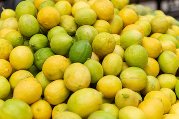 Pile of Egyptian limes at the souk of the historical Cairo