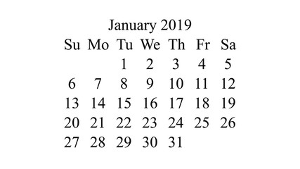 Obraz premium January 2019. Calendar 2019 vector. Simple design minimal 2019 calendar on desktop wallpaper