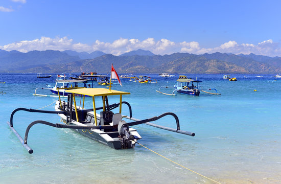 Traditional fishing boats in Gili Meno Island, Indonesia