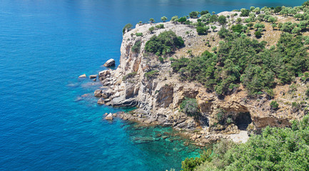 Fototapeta premium beautiful ocean views in clear weather from the coast of Thassos, the Greek island.