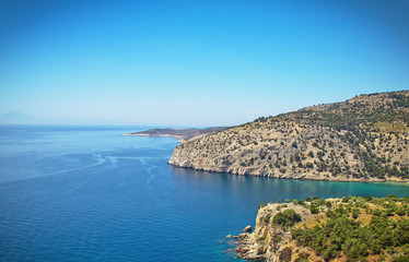 Fototapeta na wymiar beautiful ocean views in clear weather from the coast of Thassos, the Greek island.