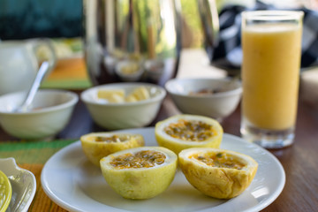 Beautifully served breakfast on terrace, hotel, resort