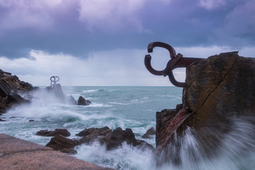 The famous comb of wind (Haize Orrazia / Peine de los vientos) at Donostia-San Sebastian, Basque...