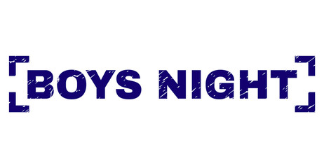 BOYS NIGHT text seal imprint with grunge texture. Text label is placed inside corners. Blue vector rubber print of BOYS NIGHT with grunge texture.