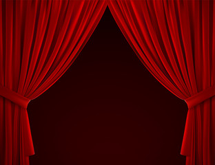 Red curtain background.