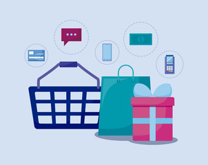 social media marketing with shopping basket