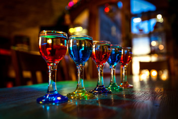 cocktail bar multicolored cocktails in glass glasses
