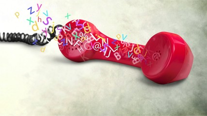 Red telephone receiver  on  background
