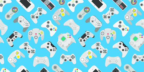 Video game controller gamepad background Gadgets seamless pattern - obrazy, fototapety, plakaty