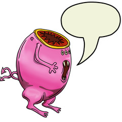 Crazy strange space alien or monster with speech bubble. Original colored illustration