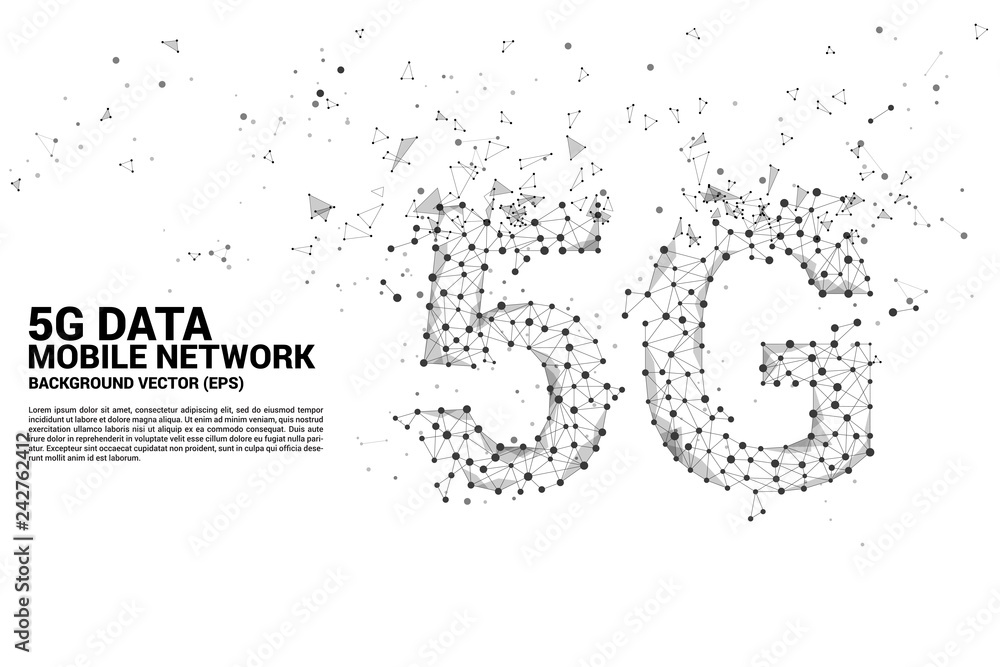 Poster Vector Polygon dot connect line shaped 5G mobile networking networking. Concept for mobile sim card technology and network.