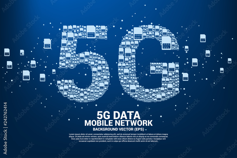 Poster 5G from mobile sim card networking. Concept for mobile telecommunication global network.