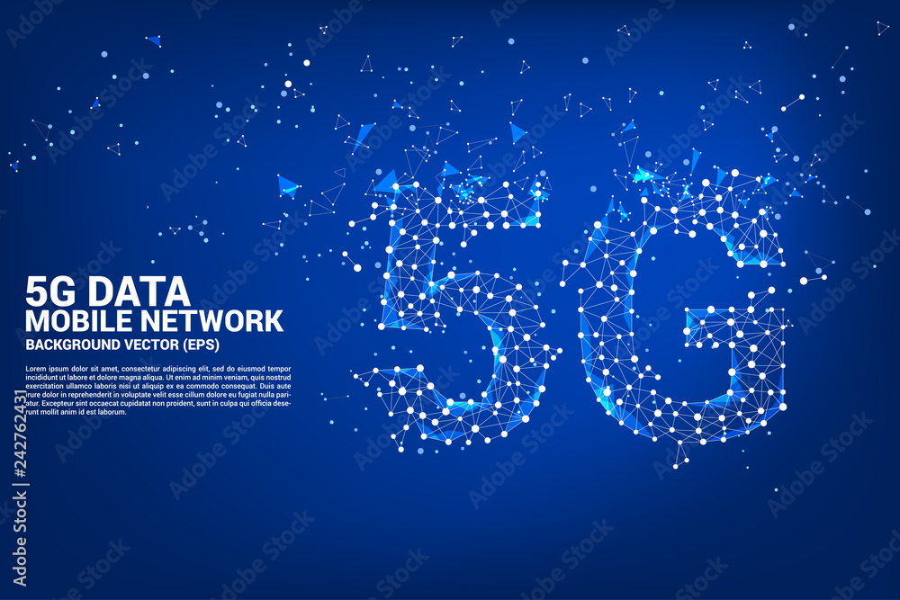 Poster Vector Polygon dot connect line shaped 5G mobile networking networking. Concept for mobile sim card technology and network.