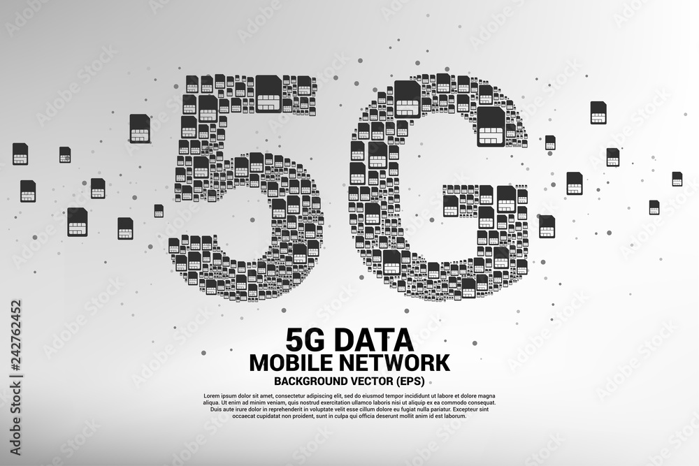 Poster 5G from mobile sim card networking. Concept for mobile telecommunication global network.