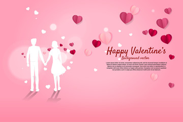 Lover couple holding hand with flying paper heart background. valentine's day and love and anniversary theme.
