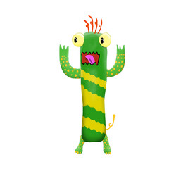 Green children's cute monster character. Original digital illustration.