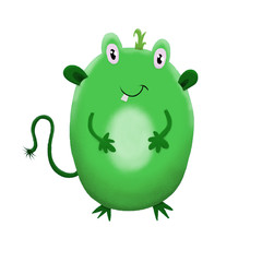 Green children's cute monster character. Original digital illustration.