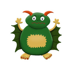 Green children's cute monster character. Original digital illustration.