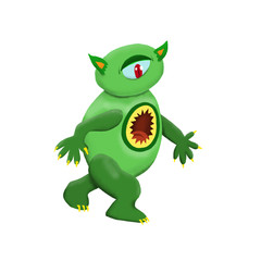 Green children's cute monster character. Original digital illustration.