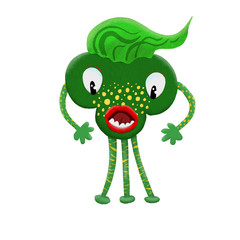 Green children's cute monster character. Original digital illustration.