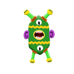 Green children's cute monster character. Original digital illustration.