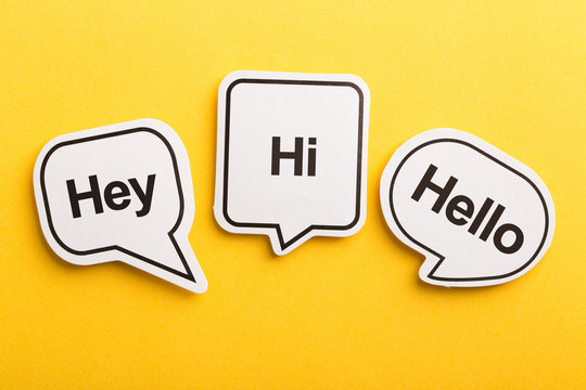 Hello Speech Bubble Isolated On Yellow Background