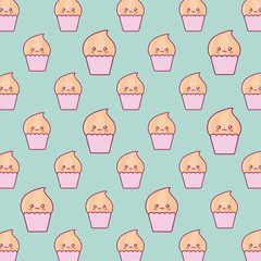 cute ice creams kawaii characters pattern