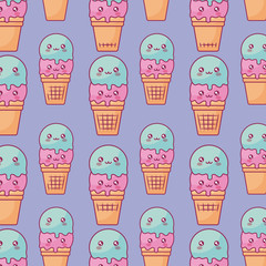 cute ice creams kawaii characters pattern