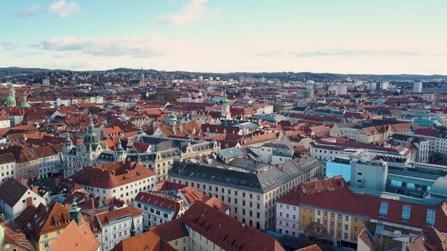 City landscape of Graz on a Sunny day. Bird's eye view