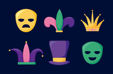 mardi gras card set icons © djvstock
