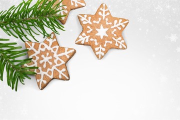 Fototapeta na wymiar Homemade Christmas cookies on white background
