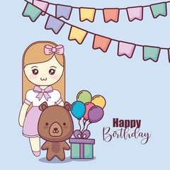 Obraz na płótnie Canvas cute little doll happy birthday card