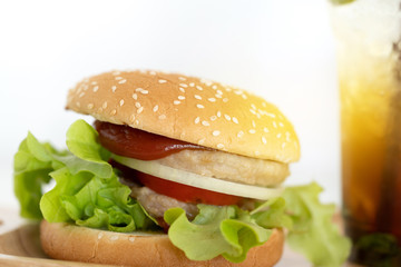Closeup of home made tasty burger.