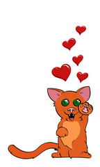 Ginger Cat standing on hind legs, heart corner border