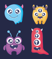 group of cute monsters card