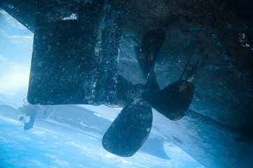 A screw ship under water