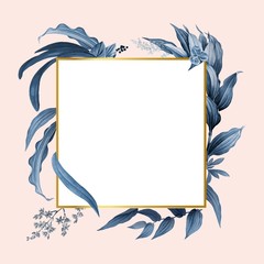 Fototapeta na wymiar Empty frame with blue leaves design vector