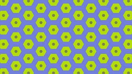 Abstract of colorful hexagon of same color and different surrounding rings.