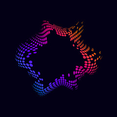 Vibrant halftone badge on black vector background