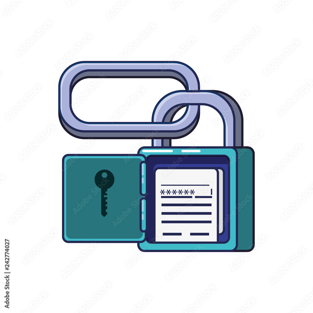 Poster secure padlock open with chain and password