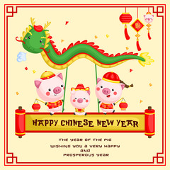 A Chinese New Year of the Pig Year Greeting Card for Celebration