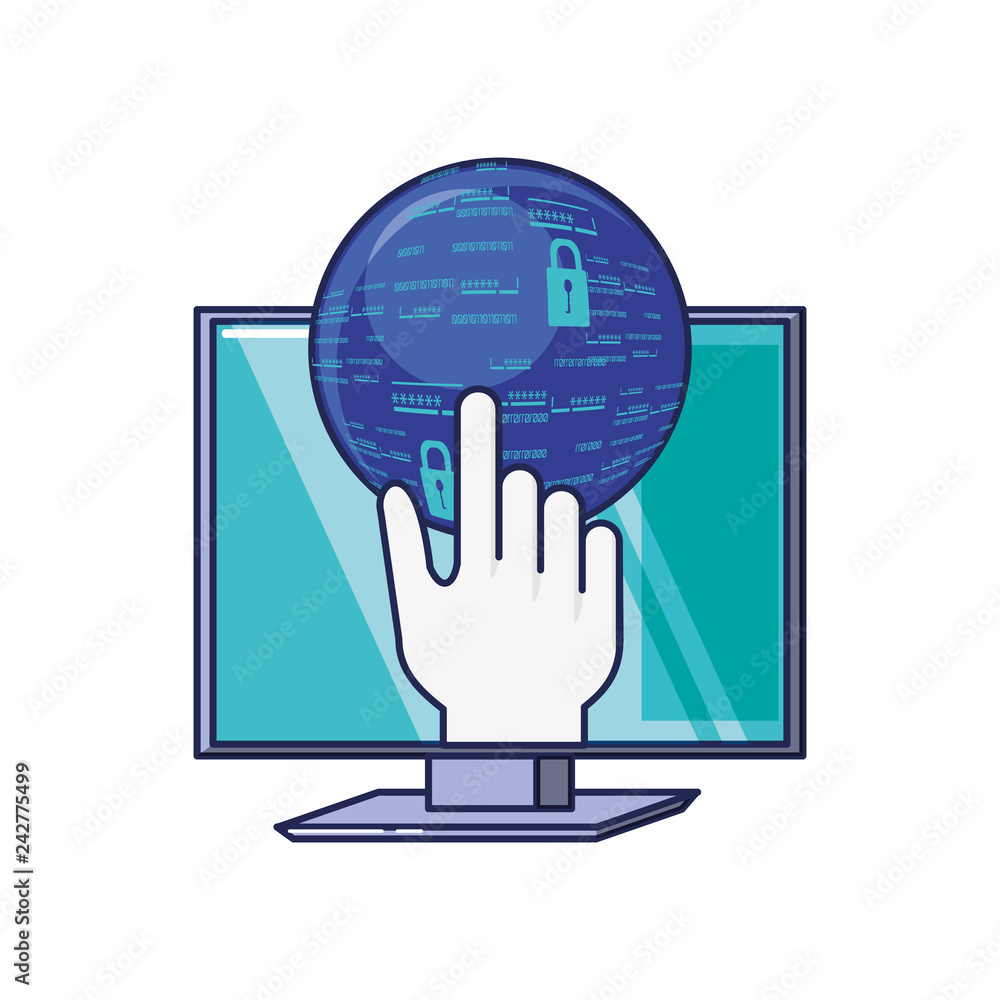 Poster monitor computer with hand and sphere