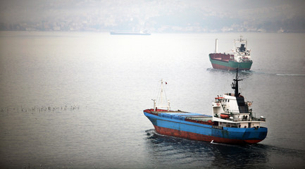 Industrial Ship at Marmara Sea in Istanbul, Turkey.