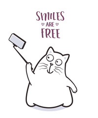 Funny cat taking selfie for greeting card design t-shirt print or poster
