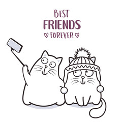 Funny cats best friends taking selfie for greeting card design t-shirt print or poster