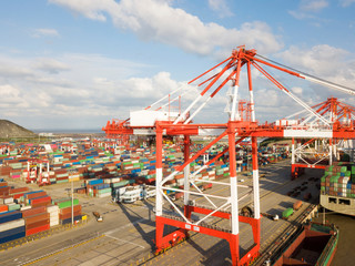 Fototapeta na wymiar Container terminal handling area, aerial view