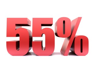 fifty five  percent 55% symbol .3d rendering