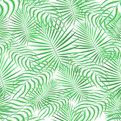 Naklejka na ściany i meble Tropical pattern seamless background. Palm leaves, modern seamless summer tropic art. Colorful trendy natural botanic print for decoration fabric,fashion textile. Palm tree leaf.Vector tropics botany.