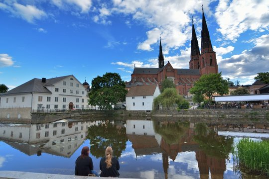 Uppsala University City, Sweden: Character Uppsala College Student. View the majestic Uppsala Cathedral, reflecting the beauty of Uppsala, Sweden. Travel time: May 31 to June 9, 2015; photo taken on: 