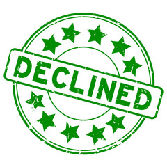 Grunge green declined word with star icon round rubber seal stamp on white background